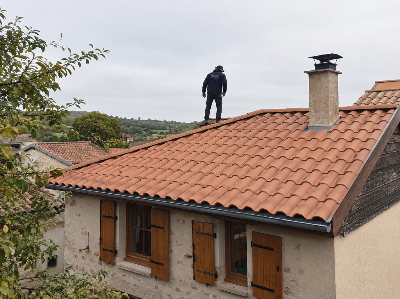 Toiture neuve en tuiles avec artisan Techni Habitat en inspection finale